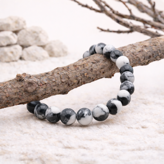 Bracelet perle en Jaspe zèbre, qualité AB, pierre d'équilibre et de motivation.