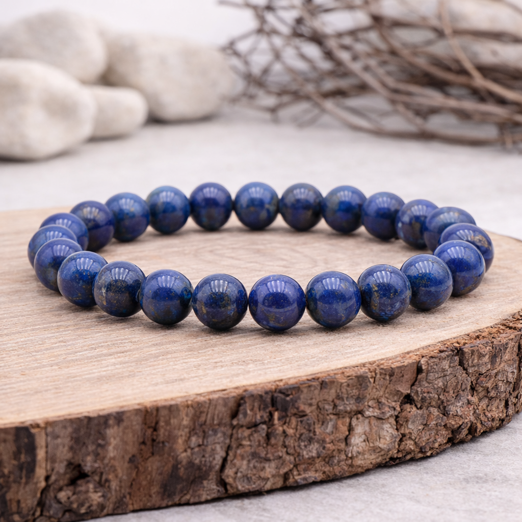 Bracelet perle en Lapis Lazuli, qualité A, pierre de la sagesse et de l'expression.