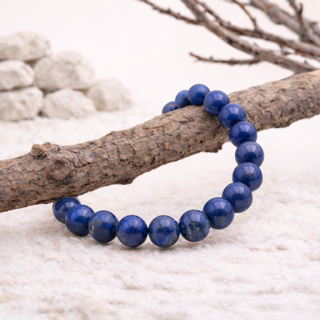 Bracelet perle en Lapis Lazuli, qualité A, pierre de la sagesse et de l'expression.