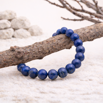 Bracelet perle en Lapis Lazuli, qualité A, pierre de la sagesse et de l'expression.