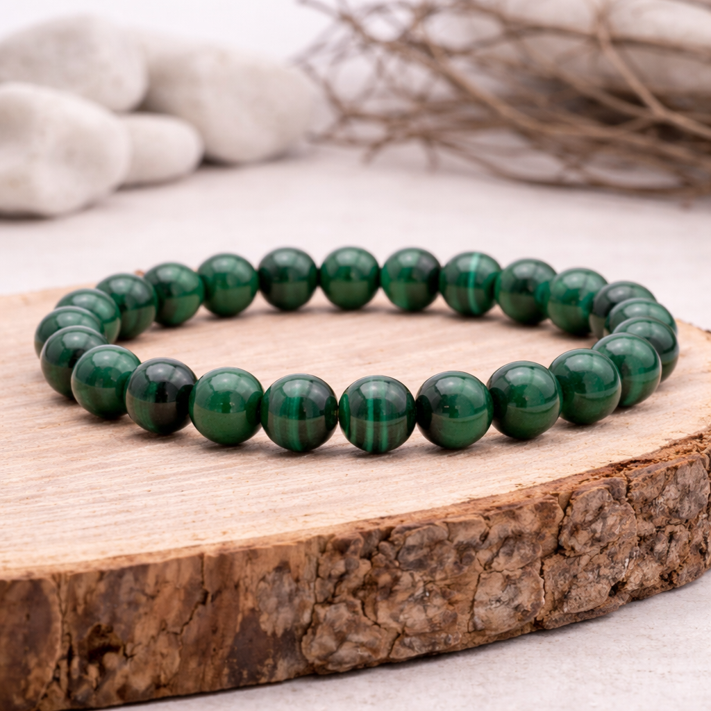 Bracelet perle en Malachite, qualité A, pierre de transformation et de protection.