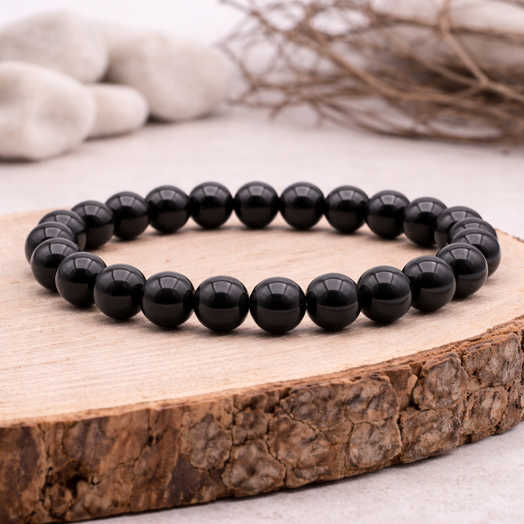 Bracelet perle en Obsidienne noire, qualité A, pierre de protection et d'ancrage profond.