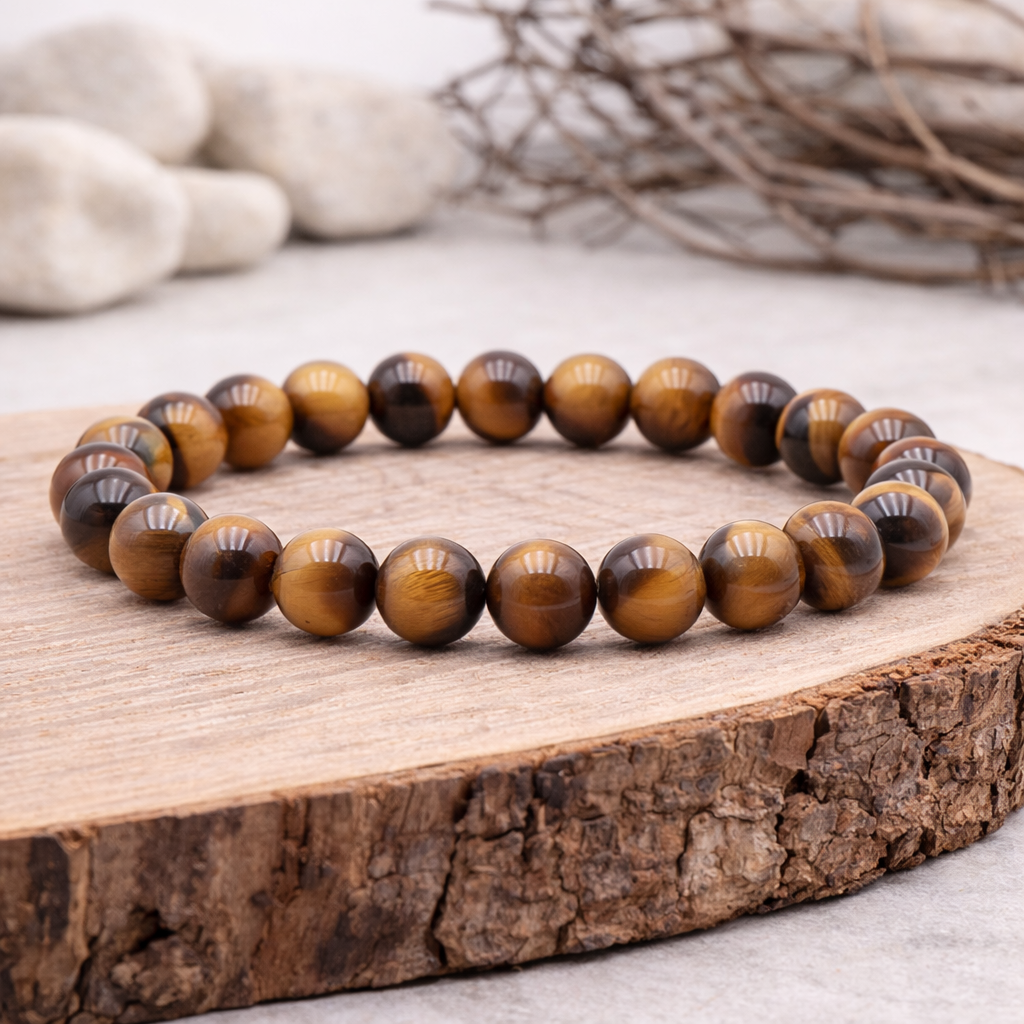 Bracelet perle en Oeil de tigre, qualité AA pierre de protection et de confiance en soi.