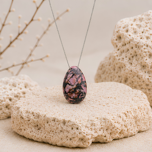 Pendentif en pierre percée de rhodonite naturelle, autre vue