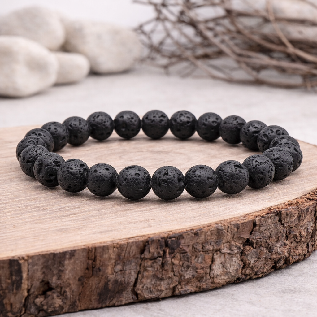 Bracelet perle en Pierre de lave, qualité AB, pierre de force et d'ancrage.