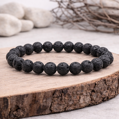 Bracelet perle en Pierre de lave, qualité AB, pierre de force et d'ancrage.