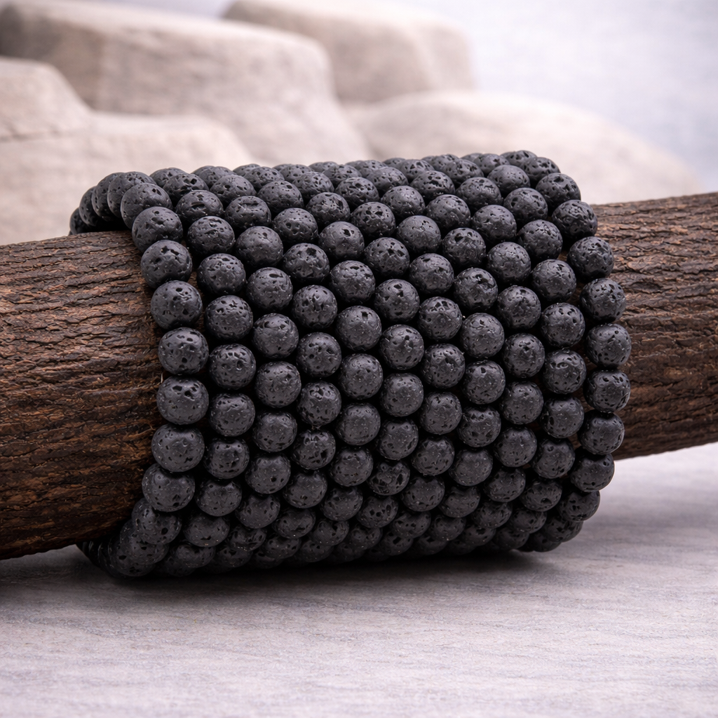 Bracelet perle en Pierre de lave, qualité AB, pierre de force et d'ancrage.
