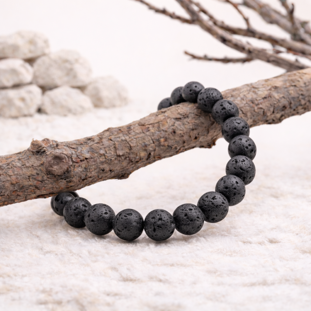 Bracelet perle en Pierre de lave, qualité AB, pierre de force et d'ancrage.