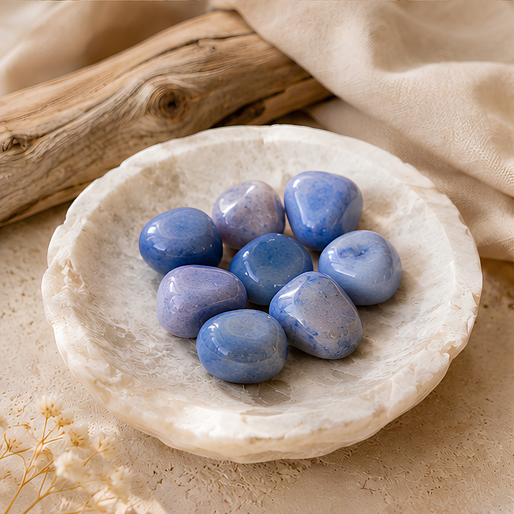Pierre roulée en aventurine bleue naturelle, environ 3 cm, vue rapprochée