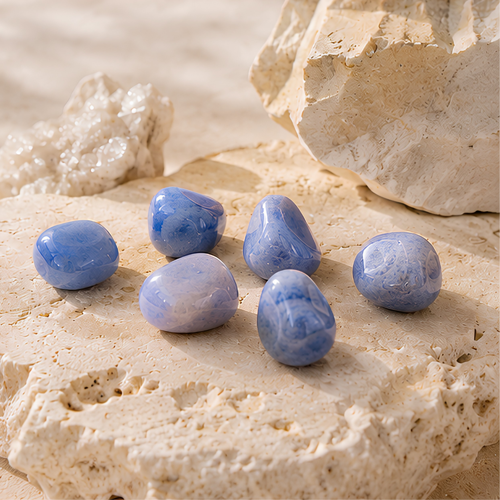 Pierre roulée en aventurine bleue naturelle, environ 3 cm, présentation du produit