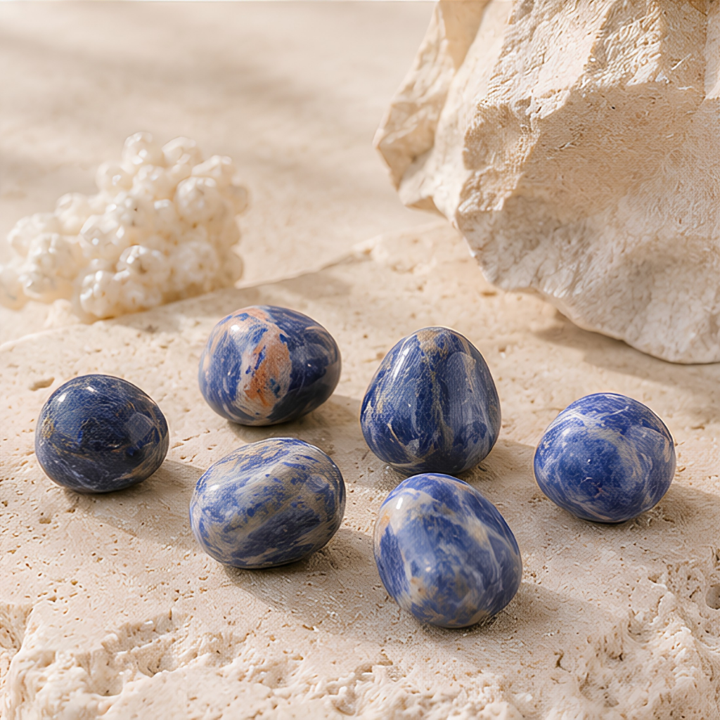 Pierre roulée en sodalite, 2 à 3 cm, vue rapprochée