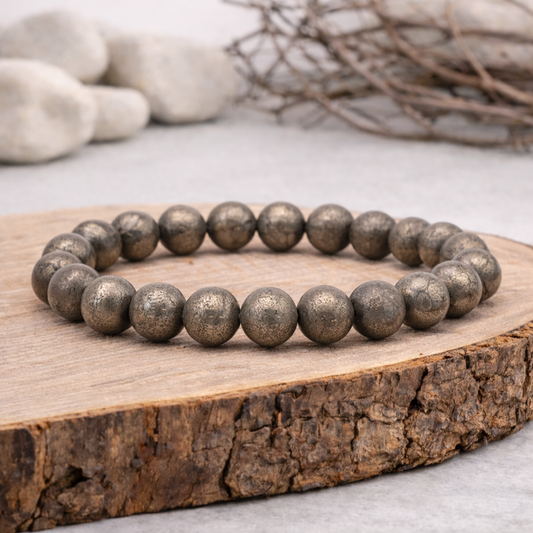 Bracelet perle en Pyrite, qualité A, pierre de protection et de prospérité.