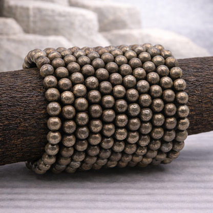 Bracelet perle en Pyrite, qualité A, pierre de protection et de prospérité.