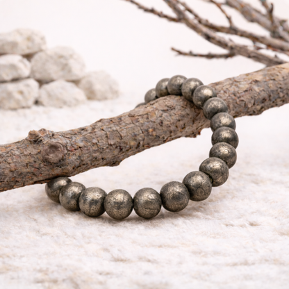 Bracelet perle en Pyrite, qualité A, pierre de protection et de prospérité.