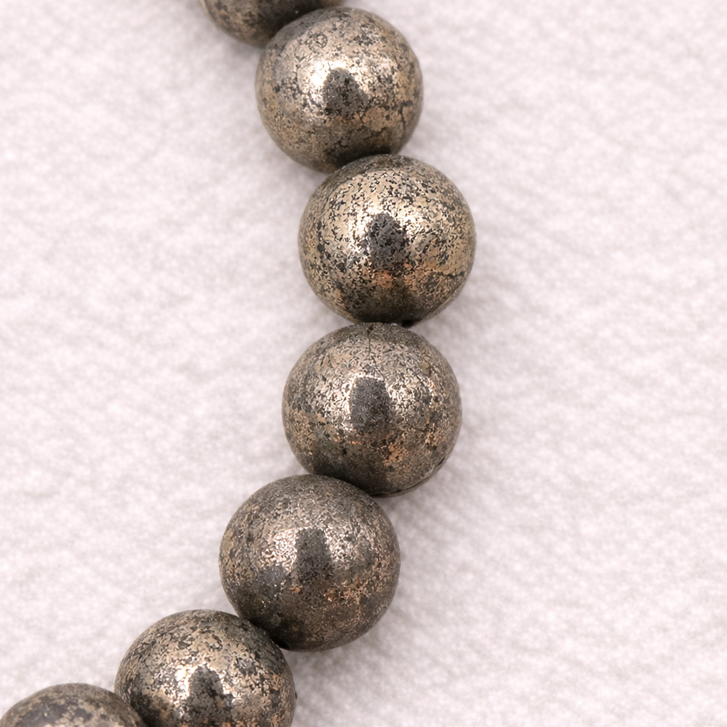Bracelet perle en Pyrite, qualité A, pierre de protection et de prospérité.