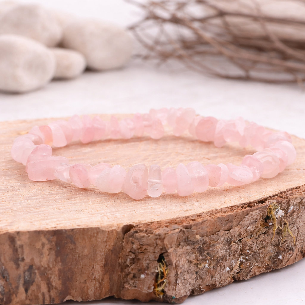 Bracelet baroque en Quartz rose, qualité A+, pierre de l'amour et de la douceur.