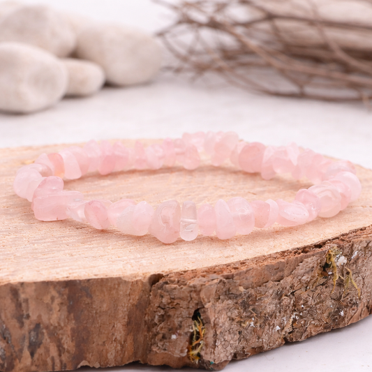 Bracelet baroque en Quartz rose, qualité A+, pierre de l'amour et de la douceur.