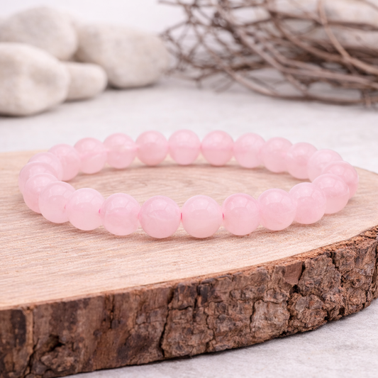 Bracelet perle en Quartz rose, qualité A, pierre de l'amour et de la douceur.