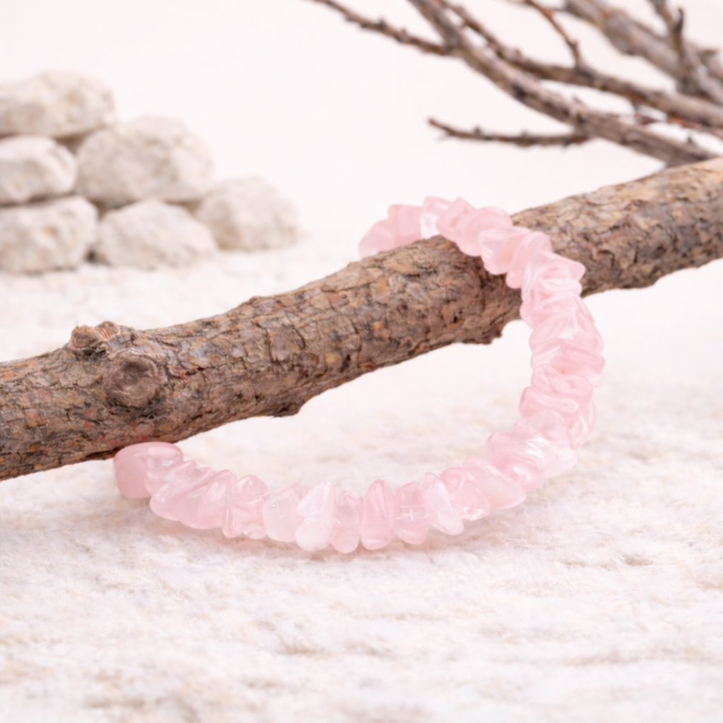 Bracelet baroque en Quartz rose, qualité A+, pierre de l'amour et de la douceur.