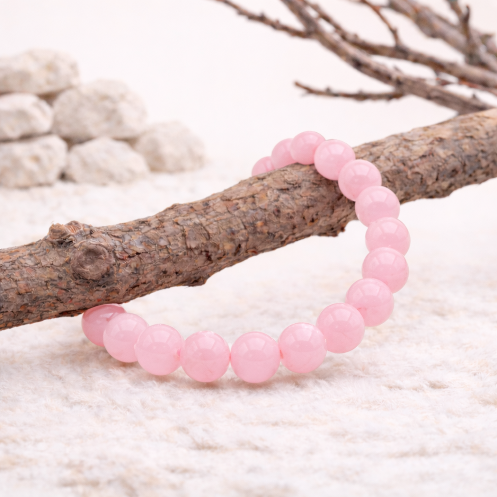 Bracelet perle en Quartz rose, qualité A, pierre de l'amour et de la douceur.
