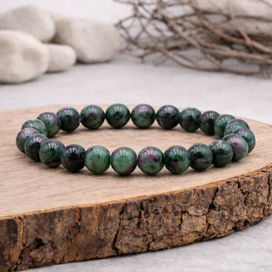 Bracelet perle en Rubis Zoïsite, qualité AA, pierre de vitalité et d'harmonie du cœur.