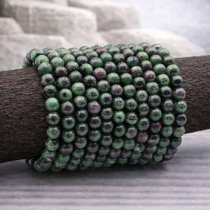 Bracelet perle en Rubis Zoïsite, qualité AA, pierre de vitalité et d'harmonie du cœur.