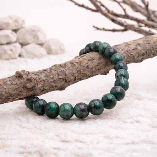 Bracelet perle en Rubis Zoïsite, qualité AA, pierre de vitalité et d'harmonie du cœur.