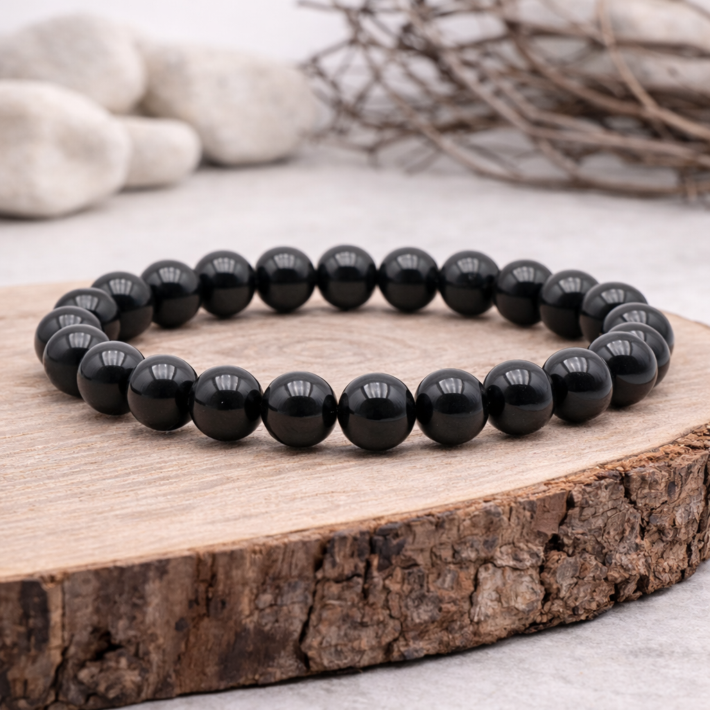 Bracelet perle en Tourmaline noire, qualité A, pierre de protection et d'ancrage.
