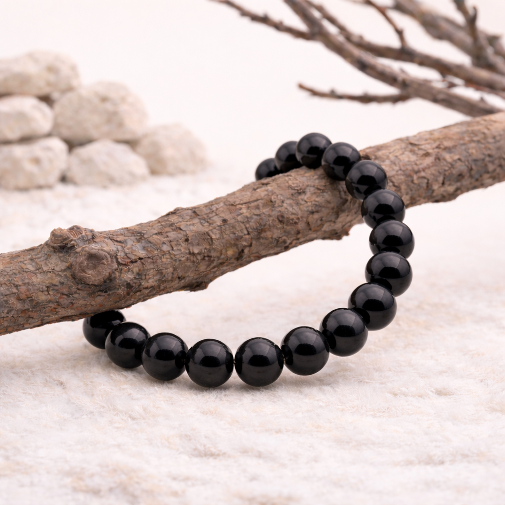 Bracelet perle en Tourmaline noire, qualité A, pierre de protection et d'ancrage.