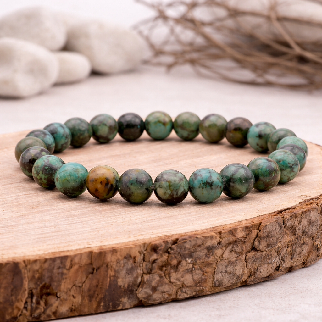 Bracelet perle en Turquoise d'Afrique, qualité A, pierre d'évolution et de communication.
